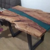 Стол Зеленая река из эпоксидной смолы и карагача 80х180 фото 10